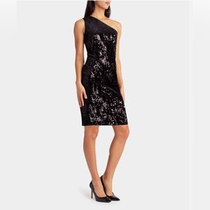 Nicole Miller Sequin One-Shoulder Black Dress |Cocktail, Party, Formal S:10 NWT